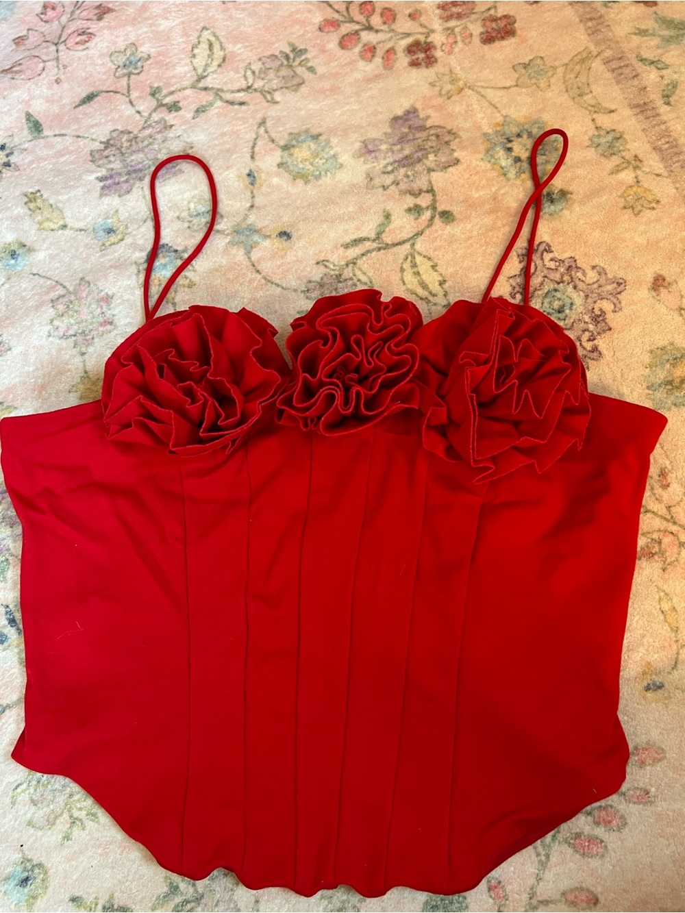 Sunday in Brooklyn Red Floral Ruffle Bustier Camisole